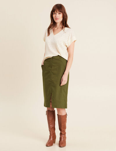 Jupe crayon vert olive femme