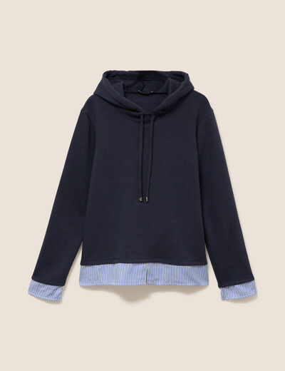 Sweat &agrave; capuche manches longues bleu marine femme