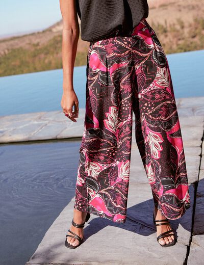 Pantalon flou large 7/8ème noir femme