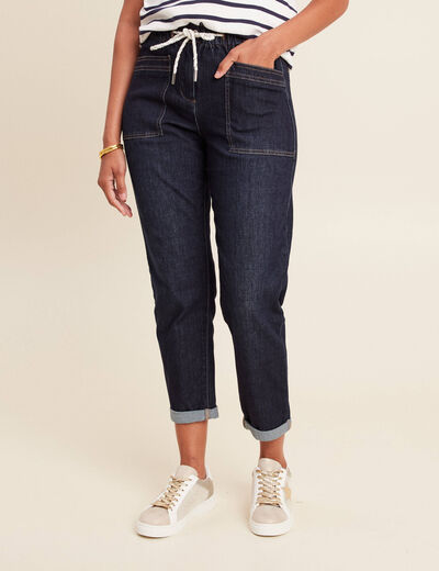 Jean large à coulisse denim brut femme