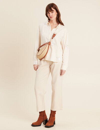 Chemise avec sequins ecru femme