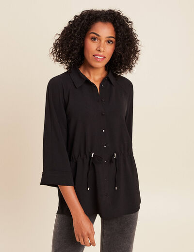 Tunique droite longue col chemise noir femme