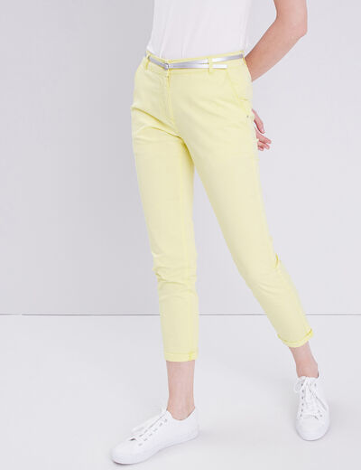 Pantalon chino droit jaune pastel femme