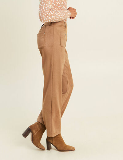Pantalon aspect daim marron femme