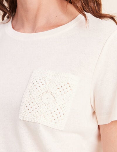 T-shirt col rond manches courtes ecru femme