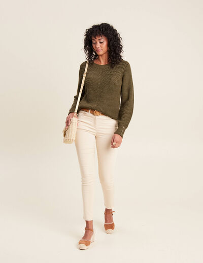 Pull manches longues vert kaki femme