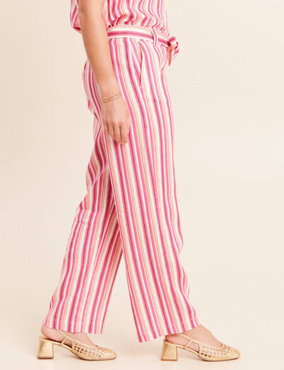 Pantalon coupe large en lin rose femme