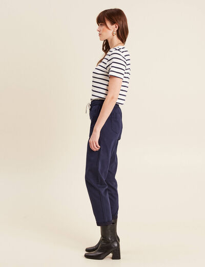 Pantalon coupe droite à coulisse bleu marine femme