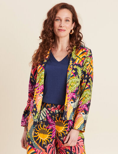 Veste courte col châle multicolore femme