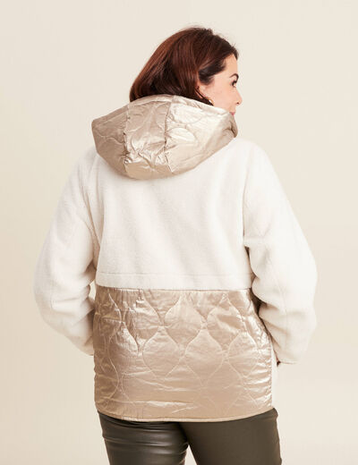 Manteau laine mouton à capuche ecru femme