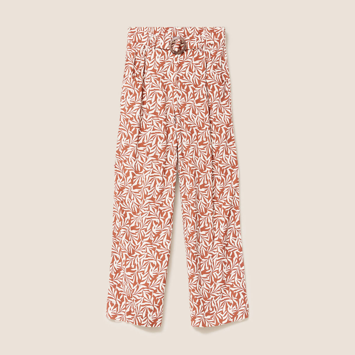 Pantalon large taille haute orange femme