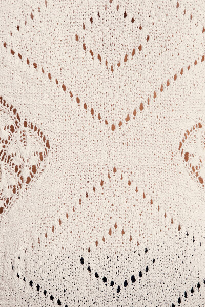 Pull manches courtes ajouré ecru femme