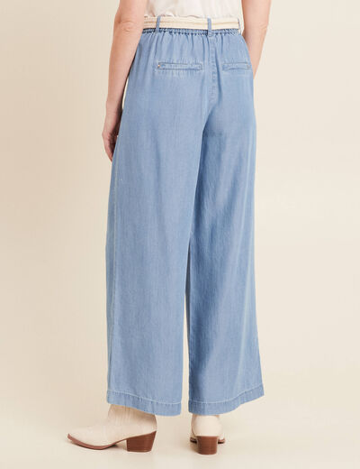 Pantalon large taille haute denim double stone femme