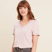 T-shirt manches courtes col en V parme femme