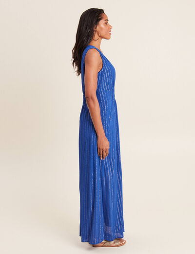 Robe longue évasée bleu electrique femme