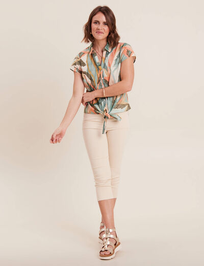 Chemise manches courtes nouée multicolore femme