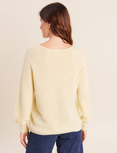 Pull droit col rond manches longues jaune pastel femme
