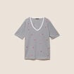 T-shirt droit broderie manches courtes bleu femme