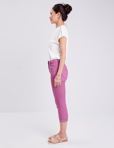 Pantacourt droit taille haute violet femme