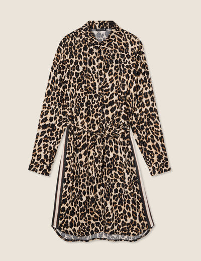 Robe droite fluide ceinturée creme femme