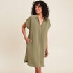 Robe droite col en V vert kaki femme