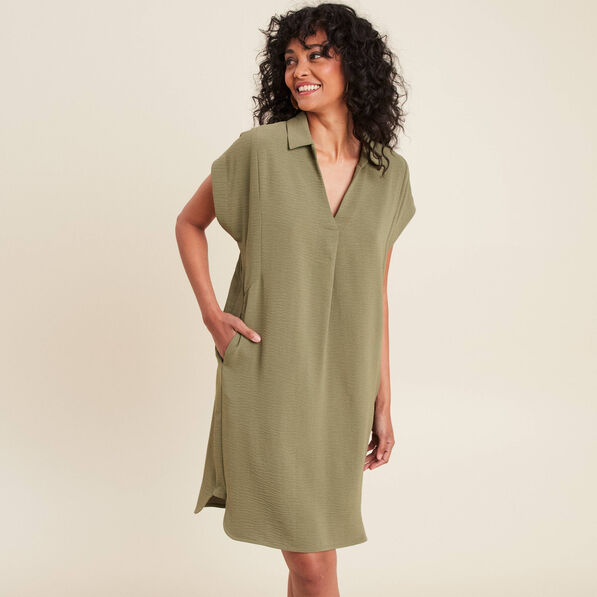 robe droite col en v vert kaki femme Robe droite col en V vert kaki femme