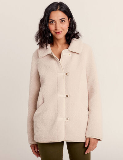 Manteau droit effet mouton ivoire femme