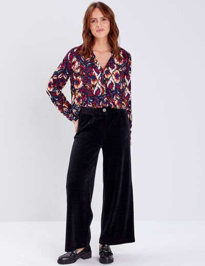 Pantalon large velours noir femme