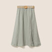 Jupe aspect lin avec ceinture amovible vert clair femme