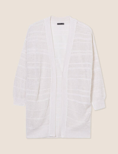 Gilet ajouré manches 3/4 ecru femme
