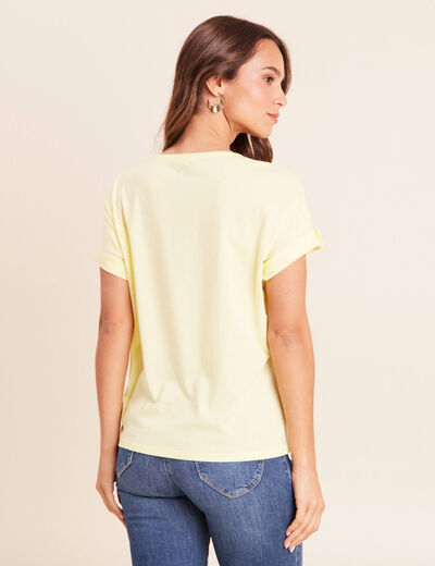 T-shirt col rond manches courtes jaune pastel femme