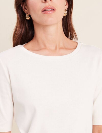 T-shirt ajust&eacute; col rond manches coudes ecru femme