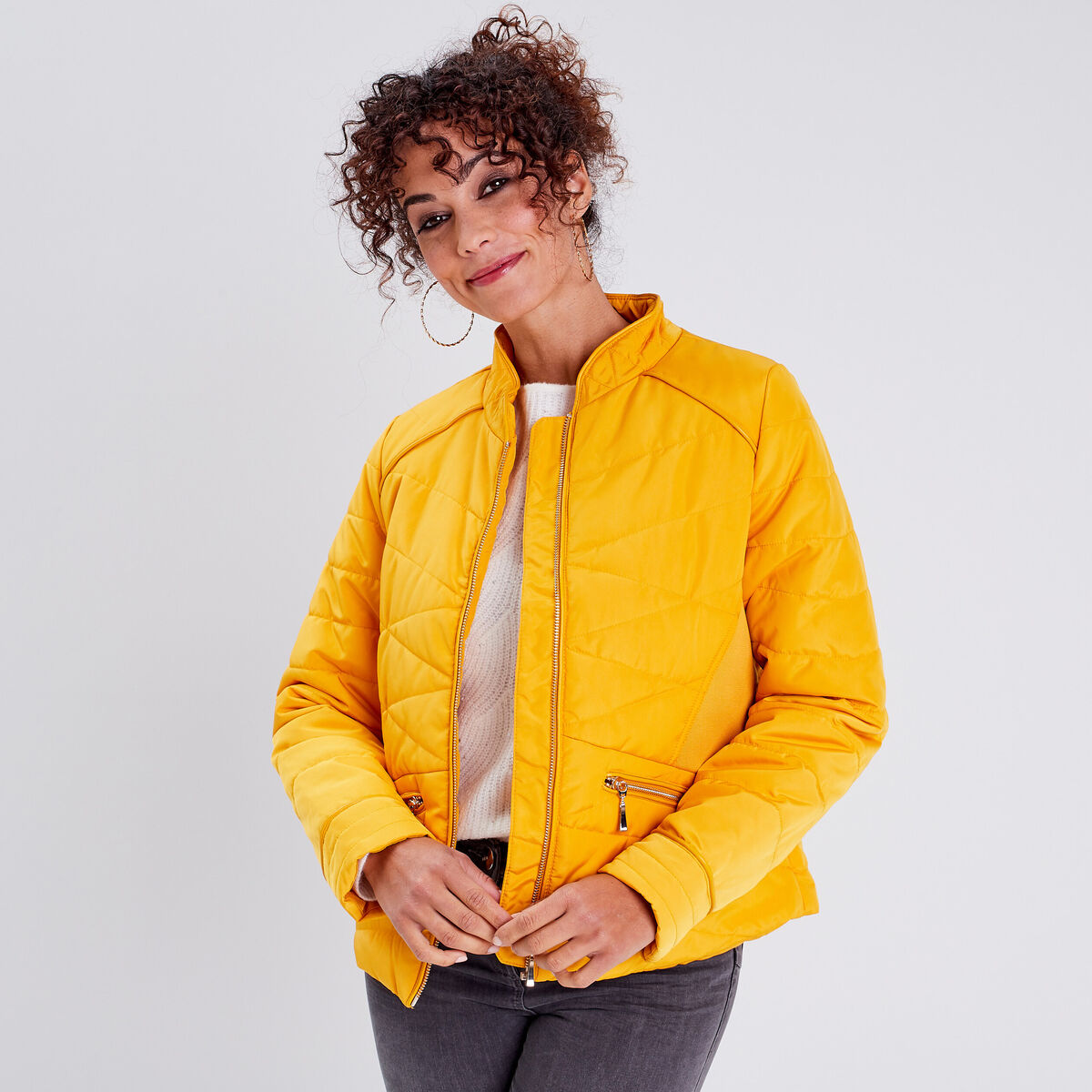 Doudoune droite jaune or femme