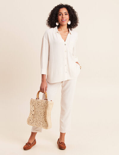 Chemise ample manches 3/4 beige femme