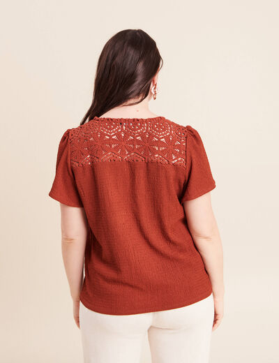 T-shirt manches courtes marron fonc&eacute; femme