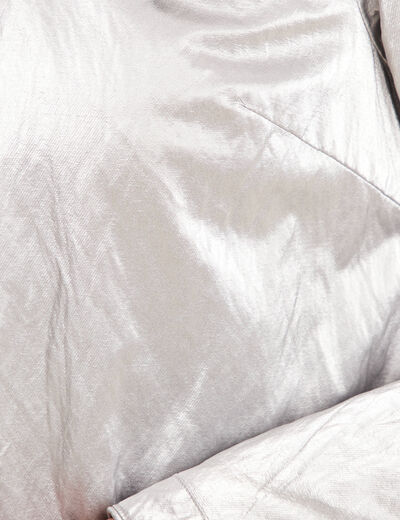Parka métallisée à capuche gris argent femme