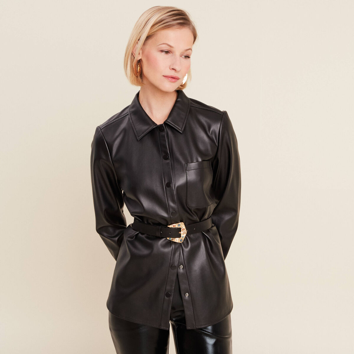 Chemise simili cuir noir femme