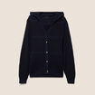 Gilet ajour&eacute; &agrave; capuche manches longues bleu marine femme