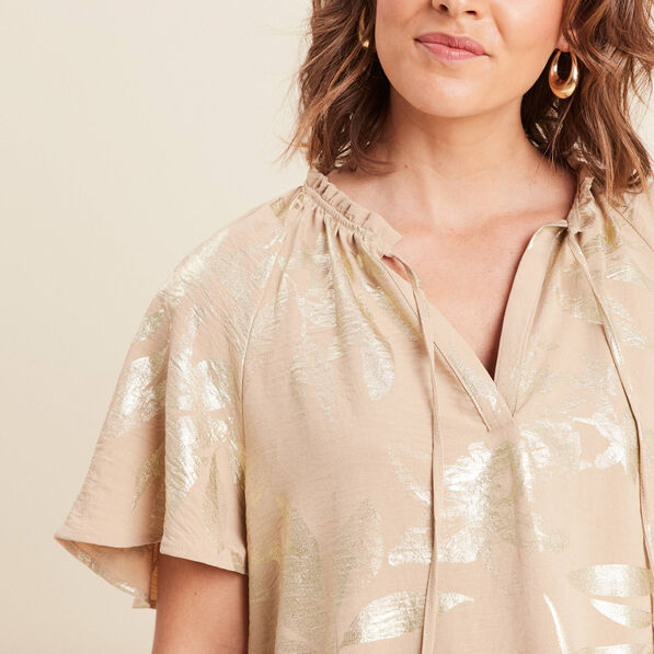 Blouse ample manches courtes beige fonce femme