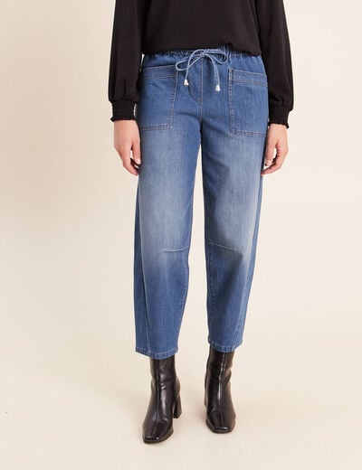Pantalon mom 7/8&egrave;me en coton denim stone femme
