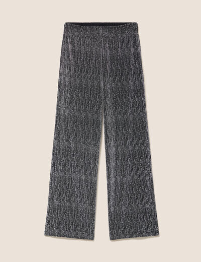 Pantalon large long taille haute gris argent femme