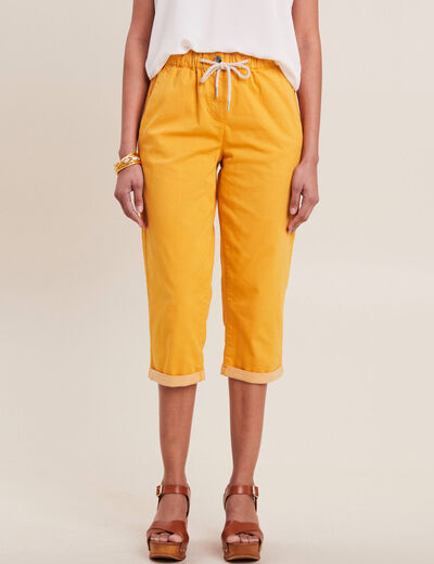 Pantacourt large taille haute jaune moutarde femme