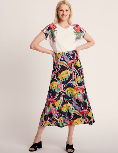 Jupe longue évasée multicolore femme