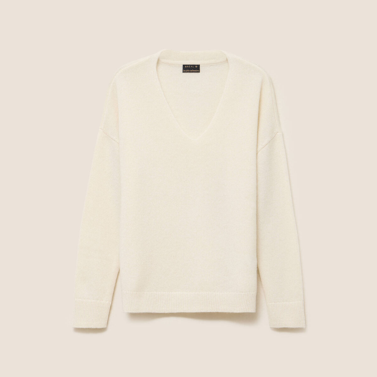 Pull en cachemire col v ecru femme