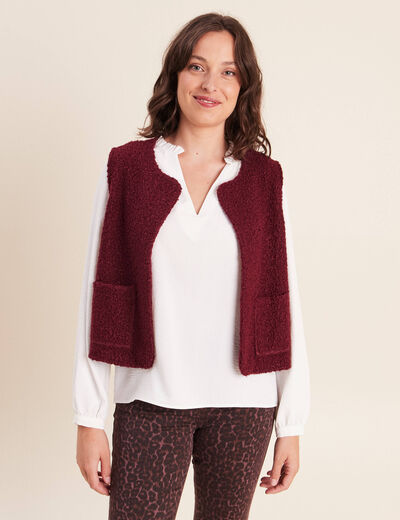 Gilet sans manches bouclette poches bordeaux femme