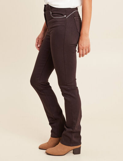 Pantalon droit taille haute marron fonc&eacute; femme