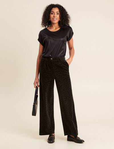 Pantalon large velours vert foncé femme