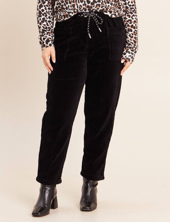 Pantalon coupe mom en velours noir femme