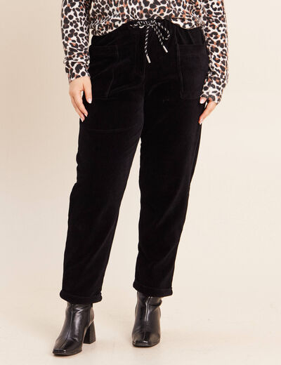 Pantalon coupe mom en velours noir femme