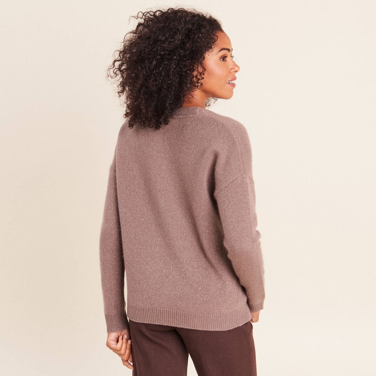 Pull en cachemire col v couleur cuivre femme